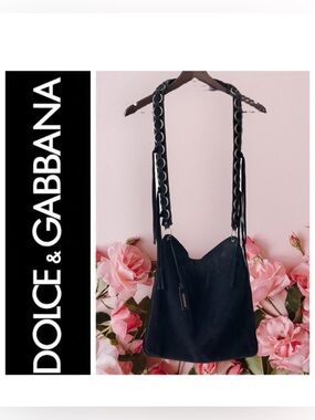 Dolce and Gabbana Vintage Black Suede Crossbody Handbag EPIC Authentic 🐆😎